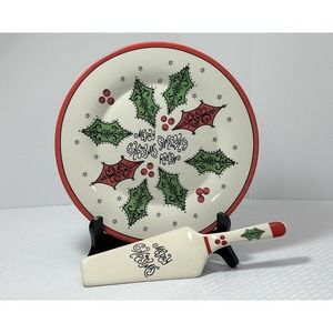 Holiday/Christmas Holy Leaves And Berries Cake Plate‎ and Server